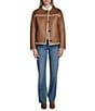 Cole Haan Waxed Suede Shearling Collarless Button Front Jacket, Color:Hazelnut - Image 4