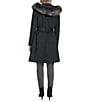 Cole Haan Wool Blend Faux Fur Trim Belted Wrap Coat, Color:Black - Image 2