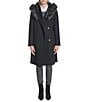 Cole Haan Wool Blend Faux Fur Trim Belted Wrap Coat, Color:Black - Image 3