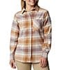 Color:Dusty Pink - Image 1 - Calico Basin™ Plaid Print Long Sleeve Button Front Flannel Shirt