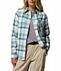 Columbia Calico Basin Stretch Flannel Point Collar Button Front Plaid Shirt, Color:Crushed Blue Multi Plaid - Image 1