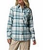 Columbia Calico Basin Stretch Flannel Point Collar Button Front Plaid Shirt, Color:Crushed Blue Multi Plaid - Image 5