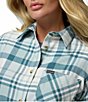 Columbia Calico Basin Stretch Flannel Point Collar Button Front Plaid Shirt, Color:Crushed Blue Multi Plaid - Image 6