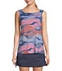 Color:Eve Under Current - Image 1 - Chill River Ombre Printed Stretch Knit Round Neck Back Slit Detail Tank Top