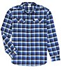 Color:Collegiate Navy/Shadow Plaid - Image 1 - Flare Gun Stretch Flannel Long-Sleeve Woven Shirt