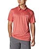 Color:Red Spark Heather/White Logo - Image 1 - PFG Terminal Tackle Heather Performance Short-Sleeve Polo Shirt