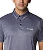 Color:Collegiate Navy Heather/White Logo - Image 4 - PFG Terminal Tackle Heather Performance Short-Sleeve Polo Shirt