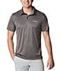 Color:Black Heather/Gulf Stream - Image 1 - PFG Terminal Tackle Heather Performance Short-Sleeve Polo Shirt