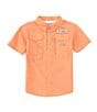 Color:Bright Nectar - Image 1 - Little Boys 2T-4T Short-Sleeve Stretch Poplin Bonehead Fish Mesh Vented Fishing Shirt