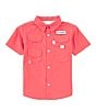 Color:Sunset Red - Image 1 - Little Boys 2T-4T Short-Sleeve Stretch Poplin Bonehead Fish Mesh Vented Fishing Shirt