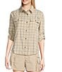 Columbia Women's PFG Wildcast Performance Yarn Dye Plaid Print Long Sleeve Button Front Shirt, Color:Beach Multi Mod Ombre - Image 1