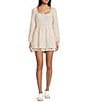Copper Key Balloon Sleeve Crinkle Dress, Color:Ivory - Image 1