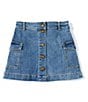 Copper Key Big Girls Button Front Mini Skirt, Color:Medium Wash - Image 1