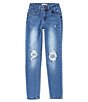 Color:Medium Stone - Image 1 - Big Girls 7-16 Repair Denim Jeans