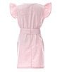 Color:Pink - Image 2 - Big Girls 7-16 Button Front Flutter Sleeve Tie Waist Dress