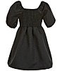 Color:Black - Image 2 - Big Girls 7-16 Puff-Sleeve Jacquard Dress
