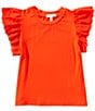 Copper Key Big Girls Eyelet Flutter Sleeve Top, Color:Red - Image 1