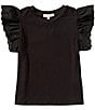 Copper Key Big Girls Eyelet Flutter Sleeve Top, Color:Black - Image 1