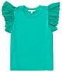 Color:Green - Image 1 - Big Girls 7-16 Flutter Sleeve T-Shirt