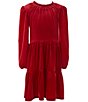Color:Red - Image 1 - Big Girls 7-16 Long Sleeve Velvet Babydoll Dress