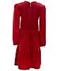Color:Red - Image 2 - Big Girls 7-16 Long Sleeve Velvet Babydoll Dress