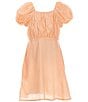 Color:Orange - Image 1 - Big Girls 7-16 Puff Sleeve Square Neck Striped Dress