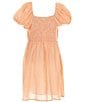 Color:Orange - Image 2 - Big Girls 7-16 Puff Sleeve Square Neck Striped Dress