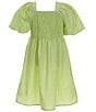 Color:Citron - Image 2 - Big Girls 7-16 Puff Sleeved Smocked Dress