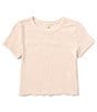 Color:Fawn - Image 1 - Big Girls 7-16 Short Sleeve Ribbed Lettuce Hem T-Shirt