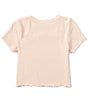 Color:Fawn - Image 2 - Big Girls 7-16 Short Sleeve Ribbed Lettuce Hem T-Shirt