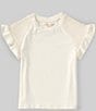 Color:Ivory - Image 1 - Big Girls 7-16 Short Sleeve Smocked Flutter Sleeve Knit Top