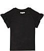 Color:Black - Image 1 - Big Girls 7-16 Short Sleeve Smocked Flutter Sleeve Knit Top