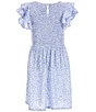 Color:Blue Multi - Image 2 - Big Girls 7-16 Smocked Flutter Sleeve Disty Floral Dress