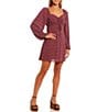 Color:Wine - Image 1 - Blouson Sleeve Ditsy Floral Cinched Front Peasant Dress