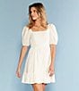 Color:White - Image 5 - Bow Back Short Puff Sleeve Babydoll Dress