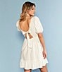 Color:White - Image 6 - Bow Back Short Puff Sleeve Babydoll Dress