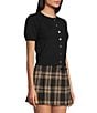 Copper Key Button Front Puff Sleeve Cardigan, Color:Black - Image 3