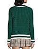 Copper Key Cable Knit V-Neck Pullover Sweater, Color:Green Ivory - Image 2
