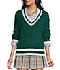 Copper Key Cable Knit V-Neck Pullover Sweater, Color:Green Ivory - Image 3