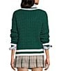 Copper Key Cable Knit V-Neck Pullover Sweater, Color:Green Ivory - Image 4
