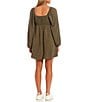 Color:Loden - Image 2 - Cinched Front Blouson Sleeve Peasant Dress