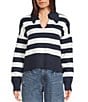 Copper Key Collared Stripe Sweater, Color:Navy/Ivory - Image 1