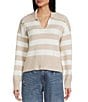 Copper Key Collared Stripe Sweater, Color:Oatmeal/Ivory - Image 1