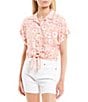 Color:Floral - Image 1 - Coordinating Floral Printed Button Front Tie Hem Camp Shirt