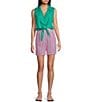 Copper Key Coordinating Linen Blend Tie Front Tank Top, Color:Green - Image 3