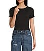 Color:Black - Image 1 - Crew Neck Short Sleeve Bodysuit