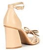 Color:Spanish Sand - Image 2 - Dainty Bow Leather Block Heel Sandals