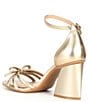 Color:Light Gold - Image 3 - Dainty Bow Metallic Leather Block Heel Dress Sandals
