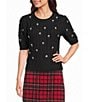 Copper Key Embellished Cable Knit Short Sleeve Sweater - Image 1