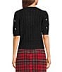 Copper Key Embellished Cable Knit Short Sleeve Sweater - Image 2